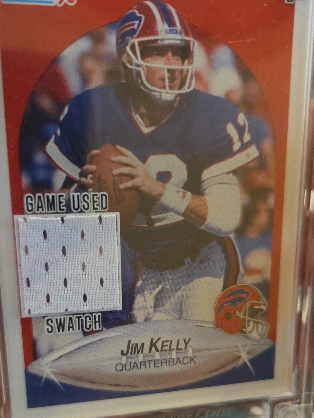 Jim Kelly Game-Used Football Card with White Jersey Swatch